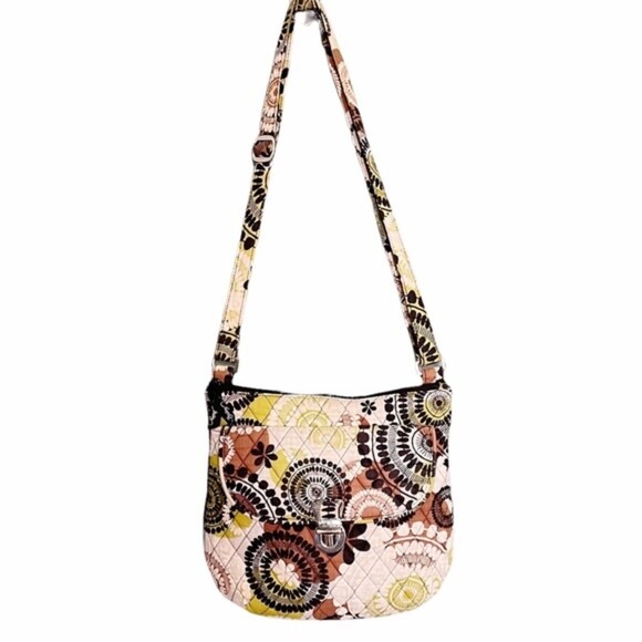 Vera Bradley Bag Cocoa Moss Saddle Hipster Quilted Shoulder Bag Retro Boho Purse - Picture 10 of 10